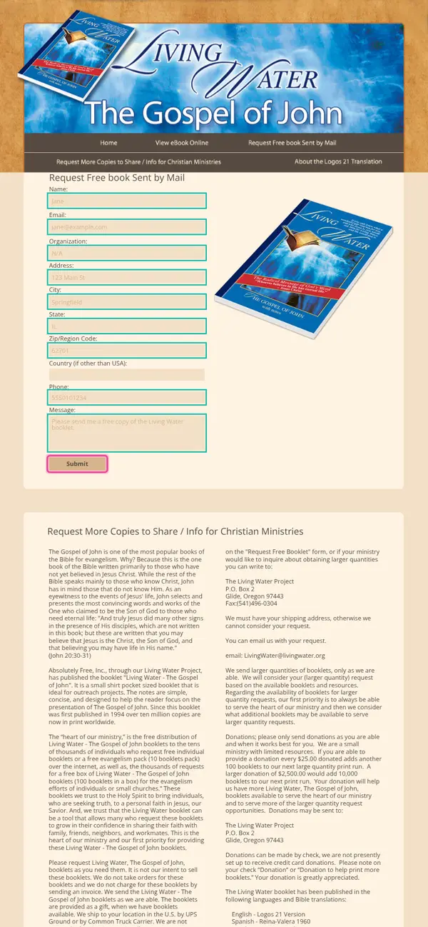 Receive a FREE Gospel of John Book, Limited Time!: the form, step 4