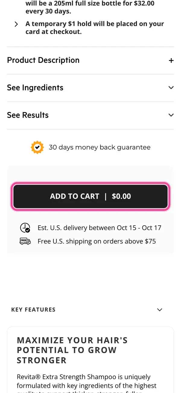 Discover Revita Extra Strength Shampoo, Free Trial + Shipping: the form, step 1