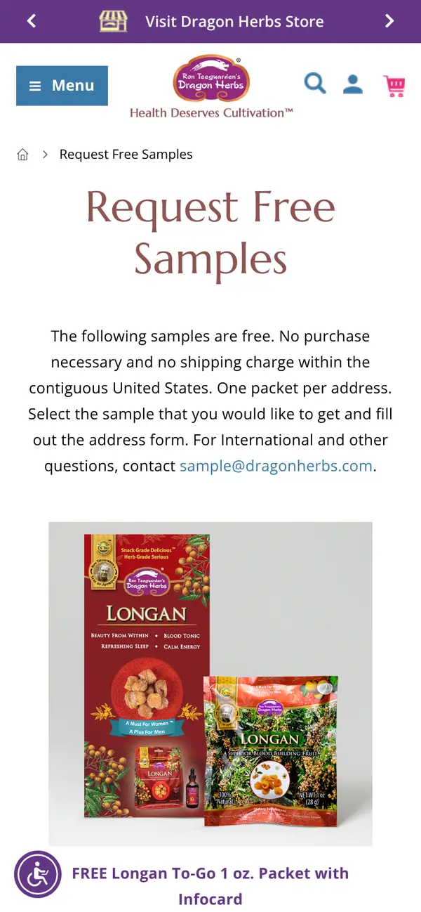 Experience Natural Wellness, Free Dragon Herbs Sample: the form, step 5