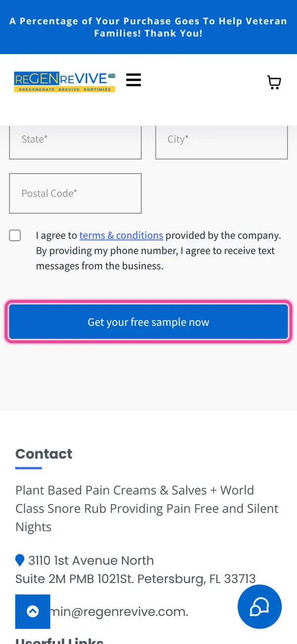FREE Pain Relief Sample, Discover ReGen Revive Pain Relief Creams!: the form, step 4