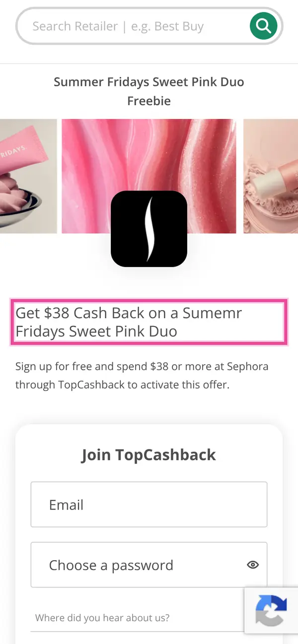 Sephora Deal: FREE Summer Fridays Lip Butter Balm Duo (After Cashback): the form, step 2