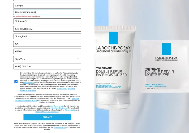 Hurry! FREE La Roche-Posay Moisturizer Sample Available: the page after signing up