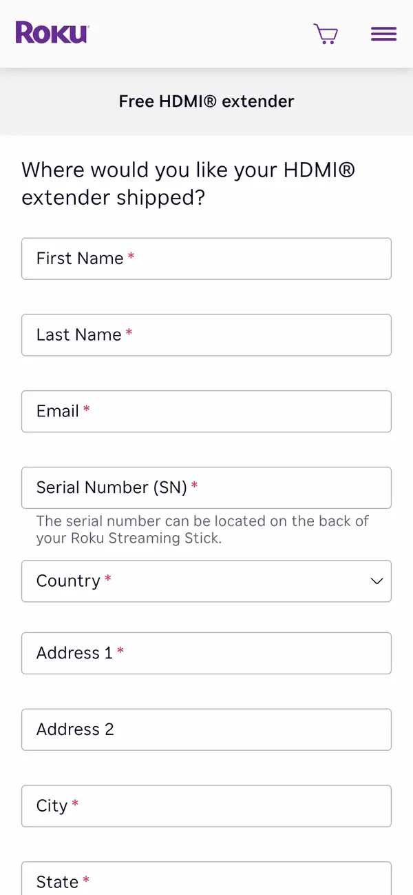 Upgrade Your Roku Setup, Get a Free HDMI Cable!: the form, step 3