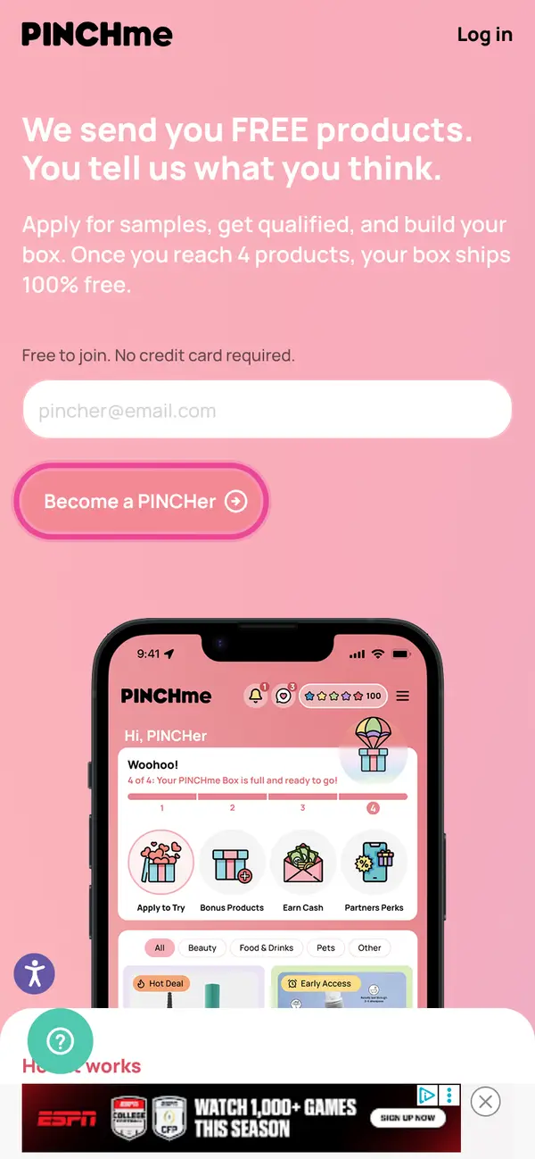 PINCHme Curated Sample Box: the form, step 1