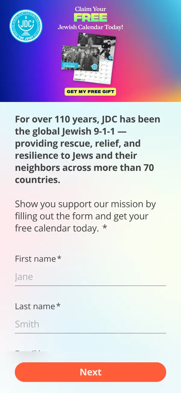 2027 JDC Jewish Calendar: the form, step 3