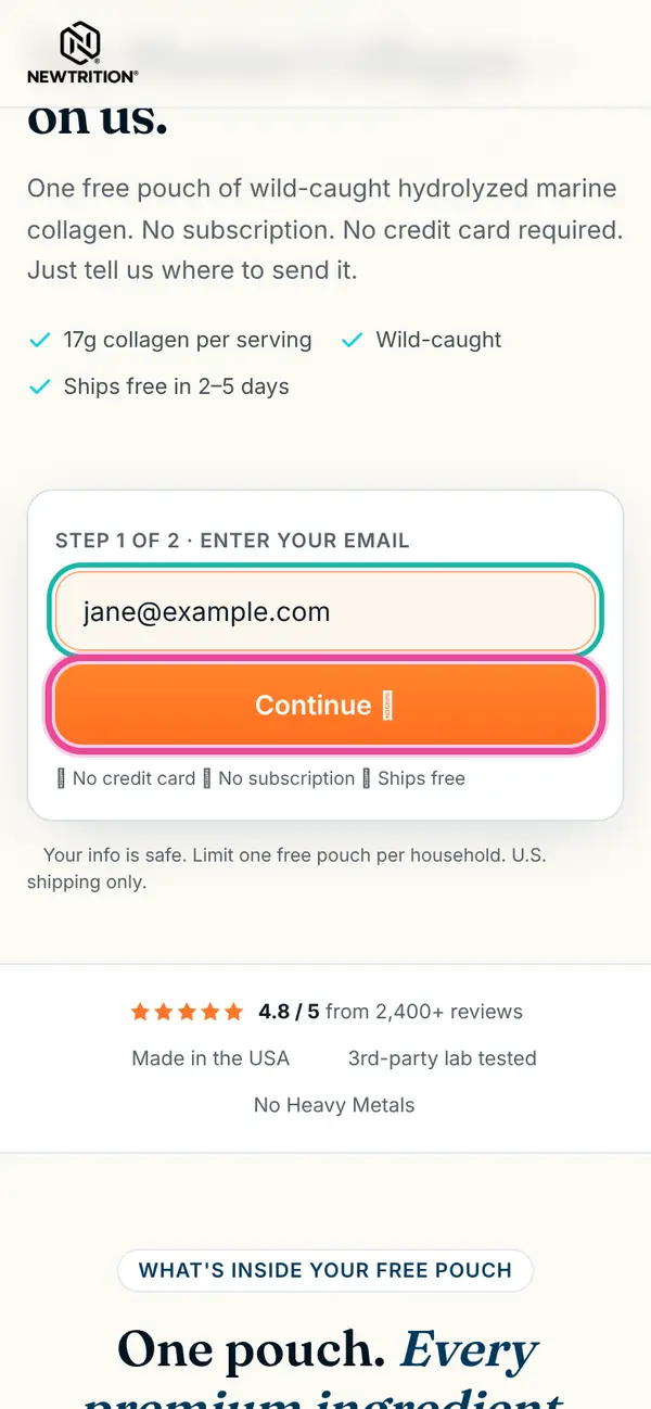 Discover NewTrition Marine Collagen with a FREE Sample: the form, step 2