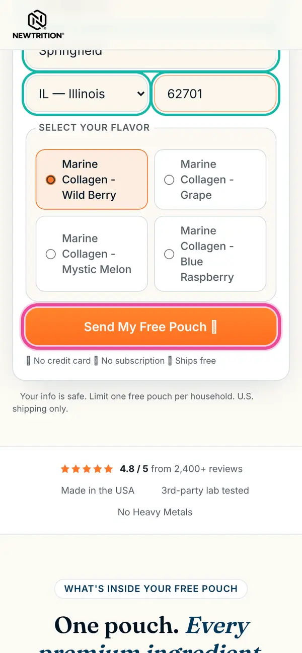Discover NewTrition Marine Collagen with a FREE Sample: the form, step 4