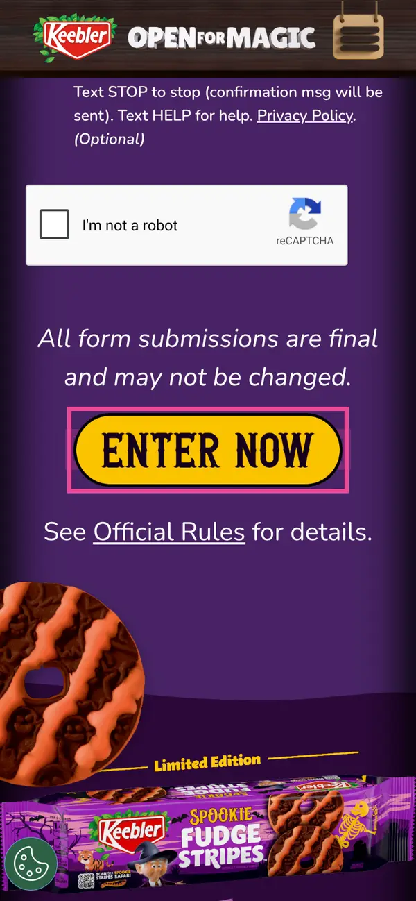 Win a VIP Zoo Trip from Keebler: the form, step 6