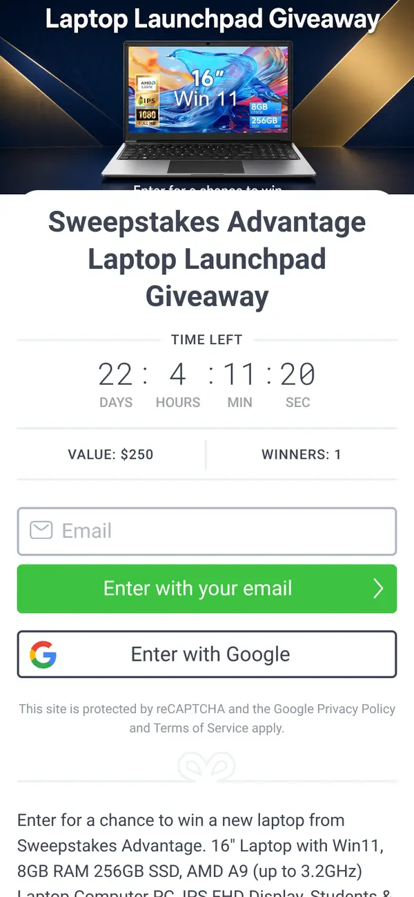Win a FREE 16 Inch Laptop with Windows 11 Daily Entry: the form, step 3