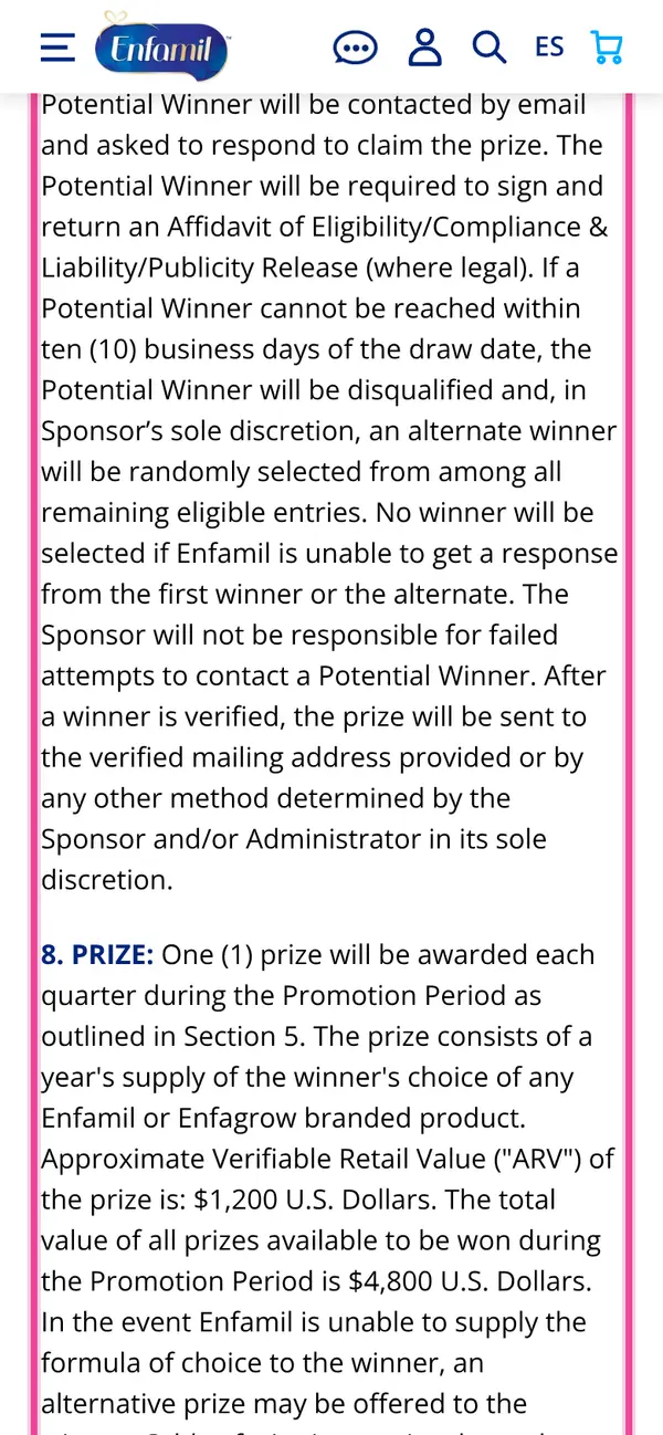 Win a Year's Supply of Enfamil Formula: the form, step 3