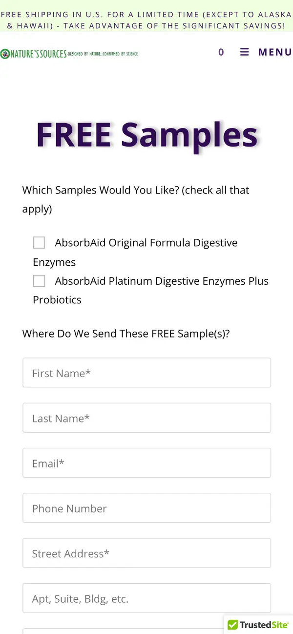 Nature's Sources AbsorbAid Digestive Enzymes Sample: the form, step 5