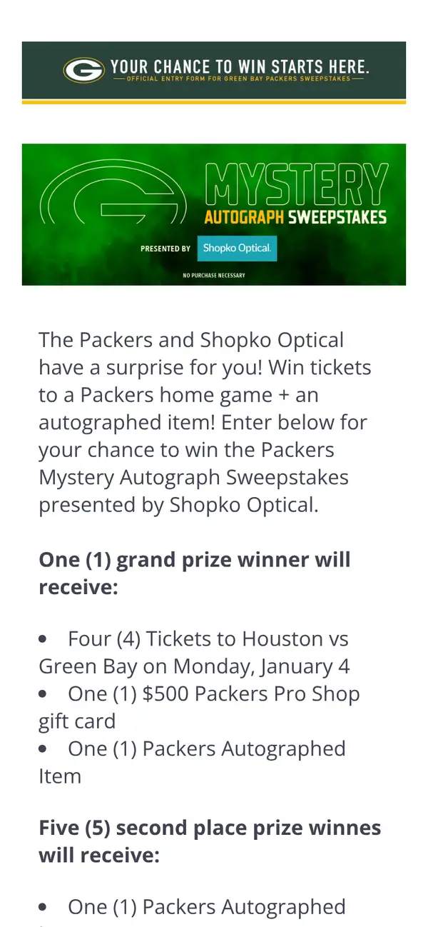 Win Packers Game Tickets and Autographed Memorabilia: the form, step 5