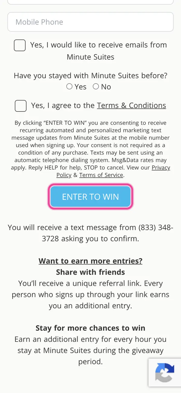 Win $5,000 Winter Escape Getaway Package: the form, step 5