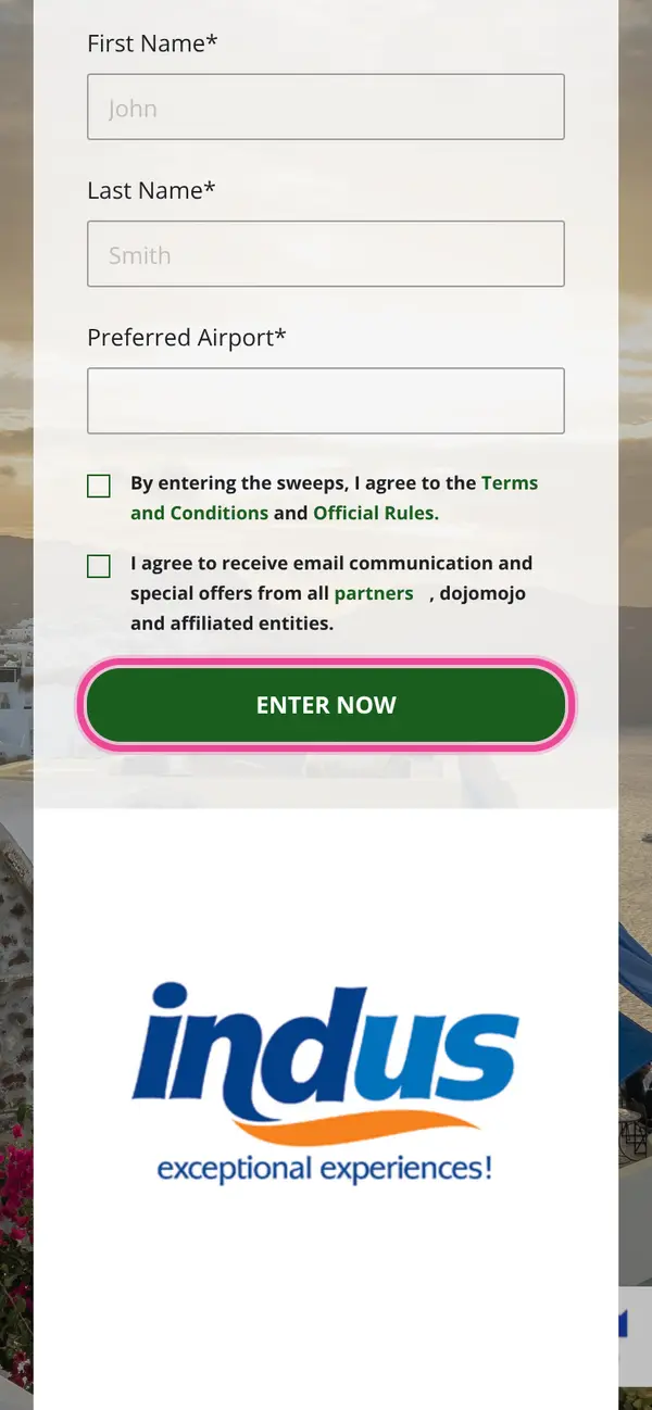 Win 9-Night Greece Trip for Two: the form, step 1