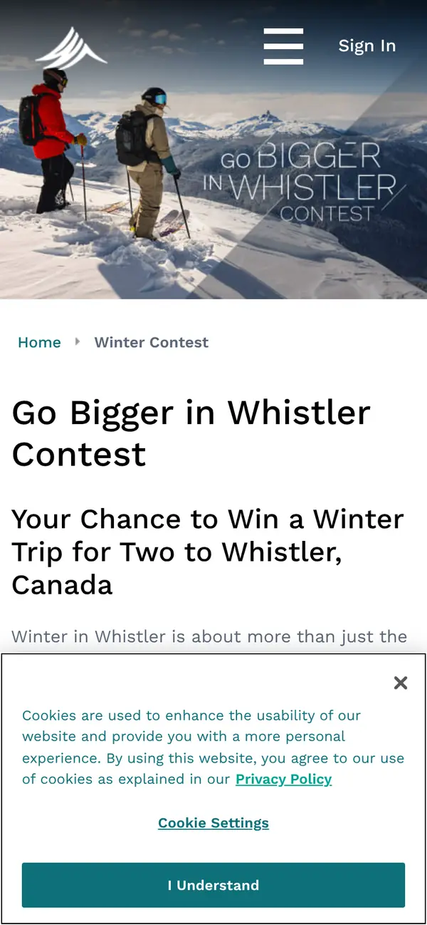 Win a Winter Trip for Two to Whistler: the form, step 5