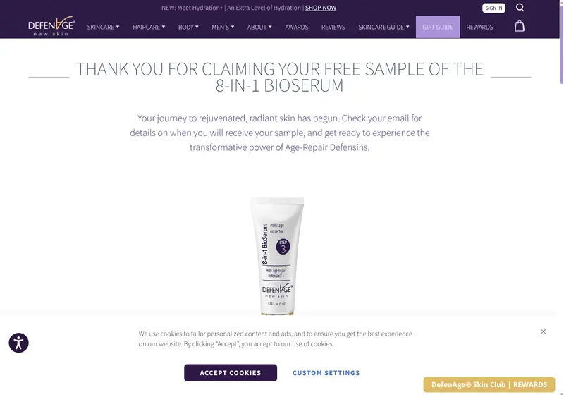 Get a FREE DefenAge 8-in-1 BioSerum Trial Sample by Mail: the page after signing up