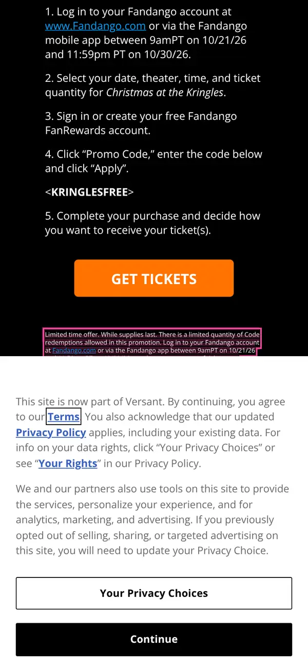 Grab a FREE Movie Ticket to Christmas at the Kringles: the form, step 2
