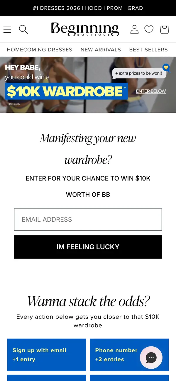 Win a FREE $10,000 Beginning Boutique Gift Card: the form, step 2
