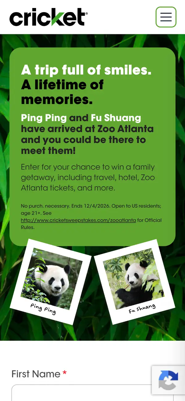 Win a FREE Zoo Atlanta Family Trip Worth Thousands with Cricket Wireless: the form, step 3