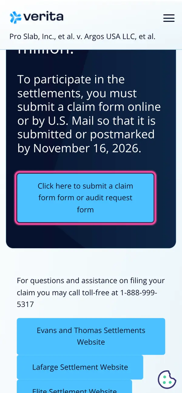 File a Claim in the Savannah Ready-Mix Concrete Settlement: the form, step 1