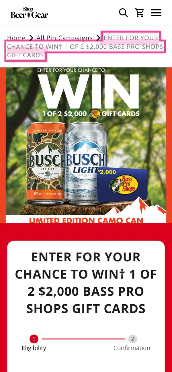 Win a FREE $5000 Bass Pro Shops Gift Card from Busch: the form, step 1