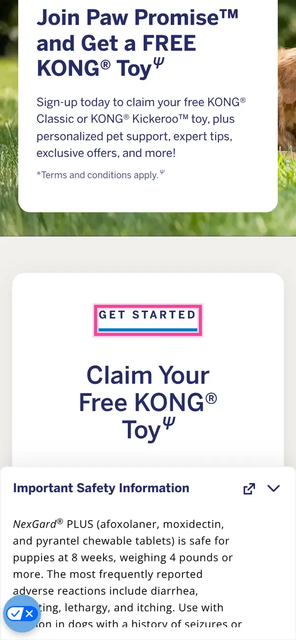 Claim a FREE Kong Toy with NexGard Paw Promise Signup: the form, step 2