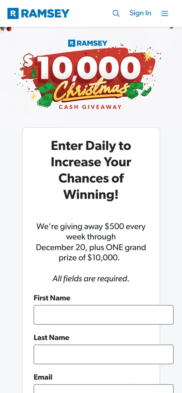 Win Cash from Ramsey Solutions: the form, step 4