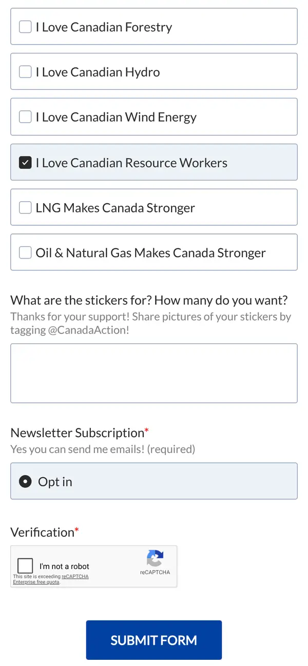 Claim FREE Canada Action Environmental Stickers by Mail: the form, step 6