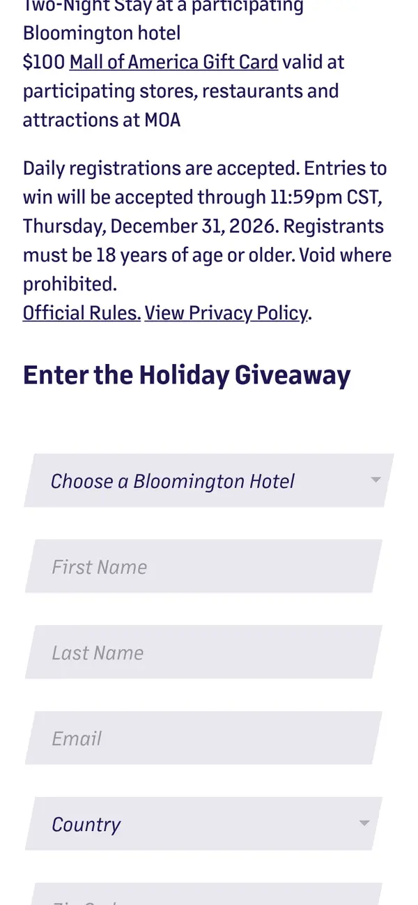 Enter Daily to WIN a FREE $1,000 Mall of America Gift Card: the form, step 4