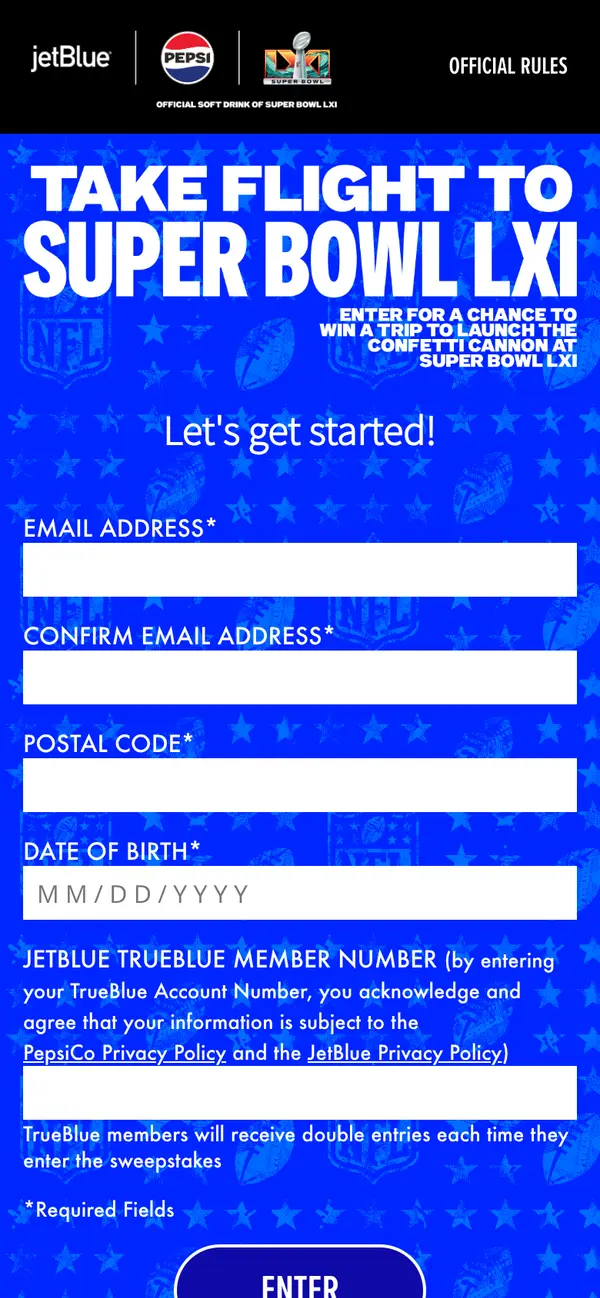 Win a Super Bowl LXI Trip with Pepsi: the form, step 3