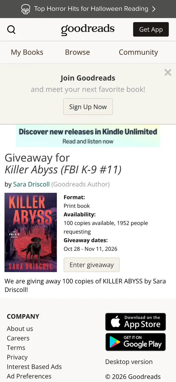 Enter to WIN a FREE Copy of Killer Abyss FBI K-9 Thriller: the form, step 1