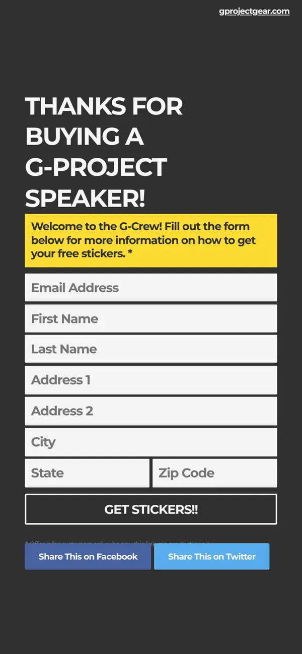 Show Your G-Project Gear Pride, Free Stickers!: the form, step 4