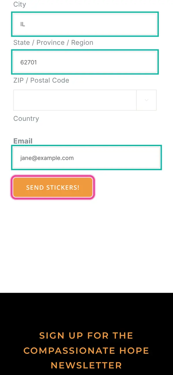 Claim a FREE Sticker Supporting Children in Southeast Asia: the form, step 5