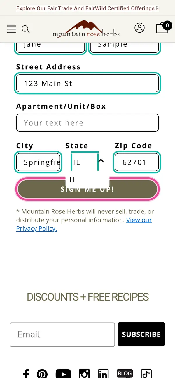 Discover Herbal Remedies & Recipes, Free Journal from Mountain Rose Herbs: the form, step 2
