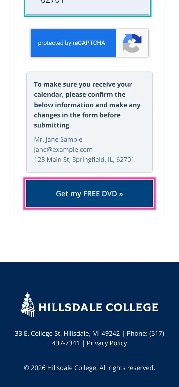 Free from Hillsdale: Explore Christianity’s Origins ($100 Value): the form, step 5