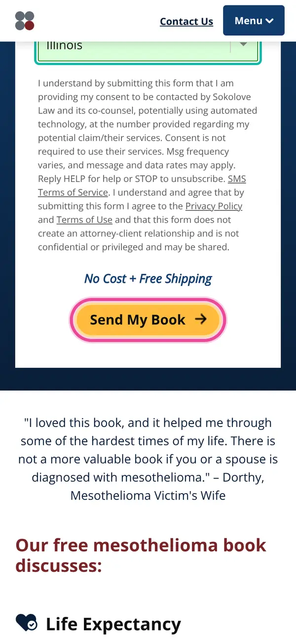 Learn More About Mesothelioma, Free Book Offer: the form, step 7