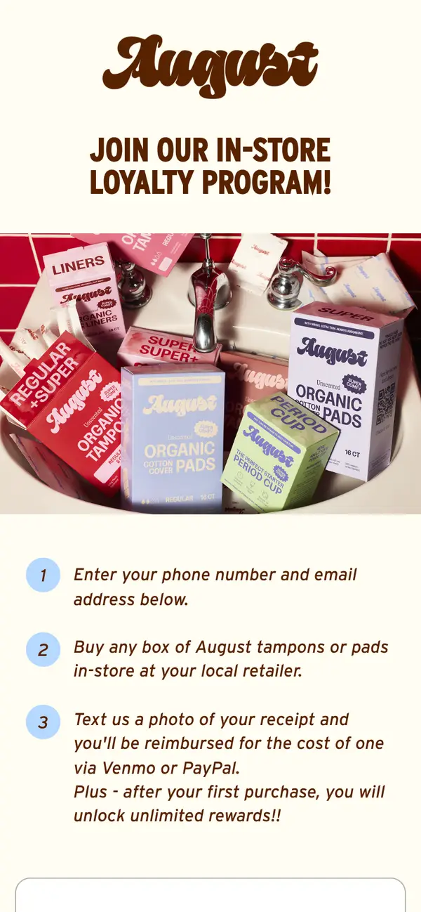 August Organic Menstrual Care: the form, step 2