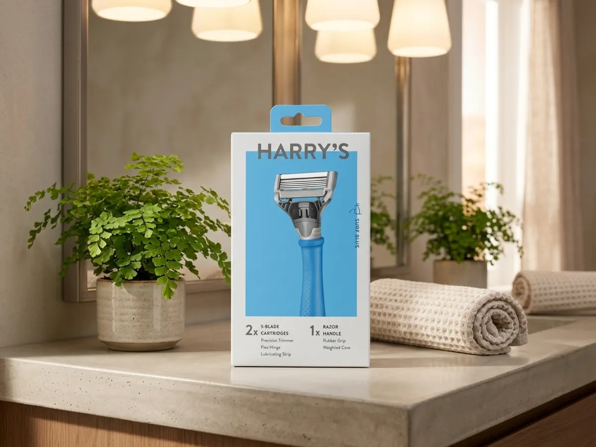 Harry's Razor - Hurry, product displayed on bathroom vanity counter