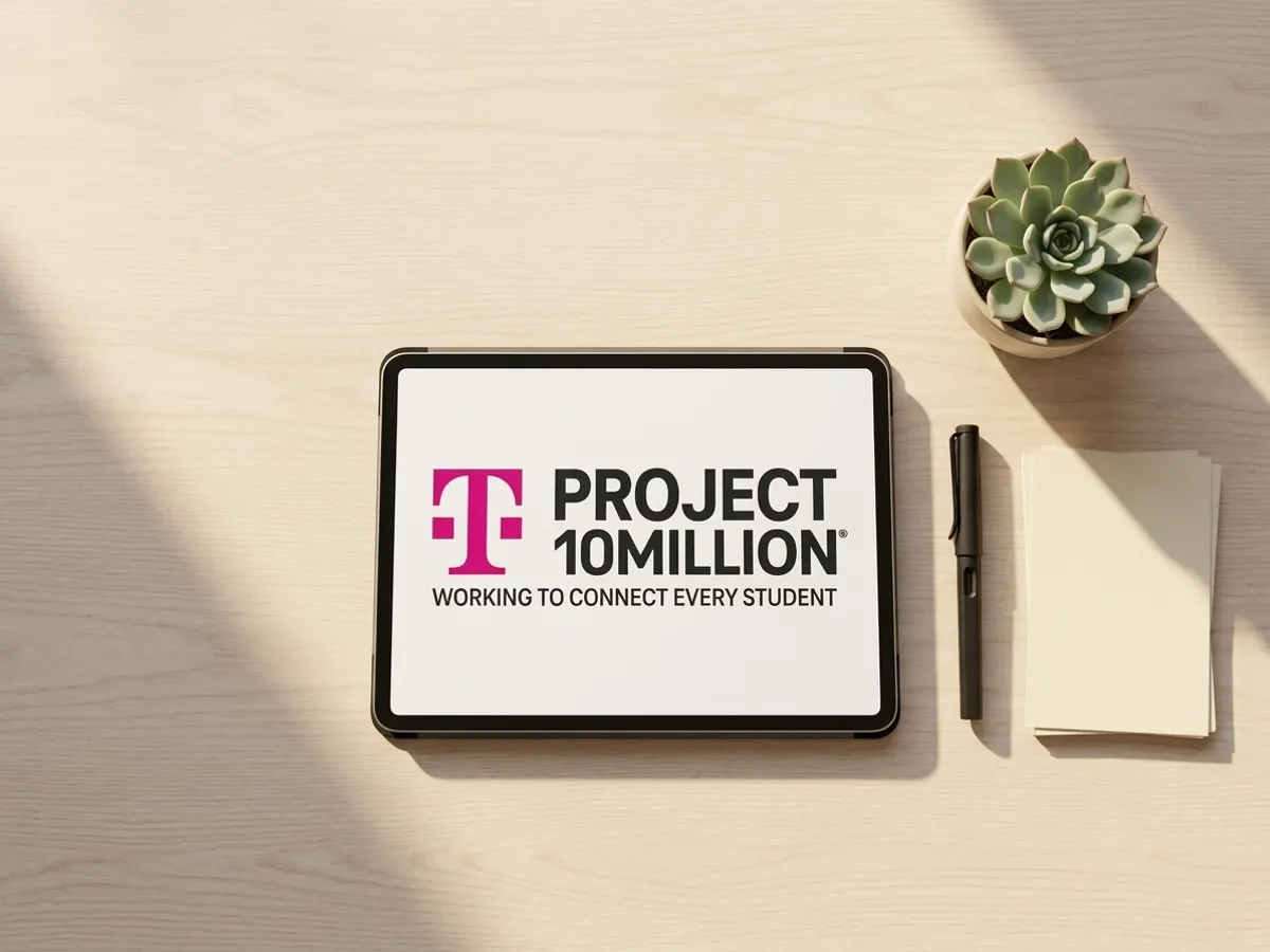 Internet for 5 Years & FREE Hotspot for Students, flat-lay desk setup with natural light