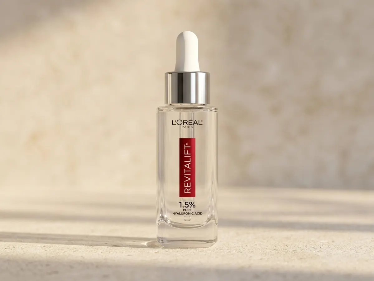 L'Oreal Paris Revitalift Derm Intensives Serum, close-up of packaging details and label