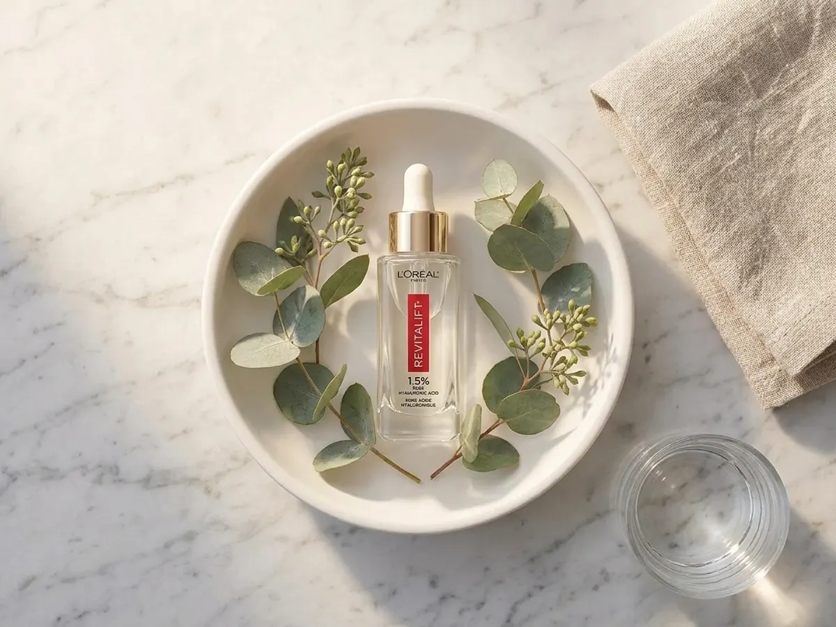 L'Oreal Paris Revitalift Hyaluronic Acid Serum, skincare serum with fresh botanical styling