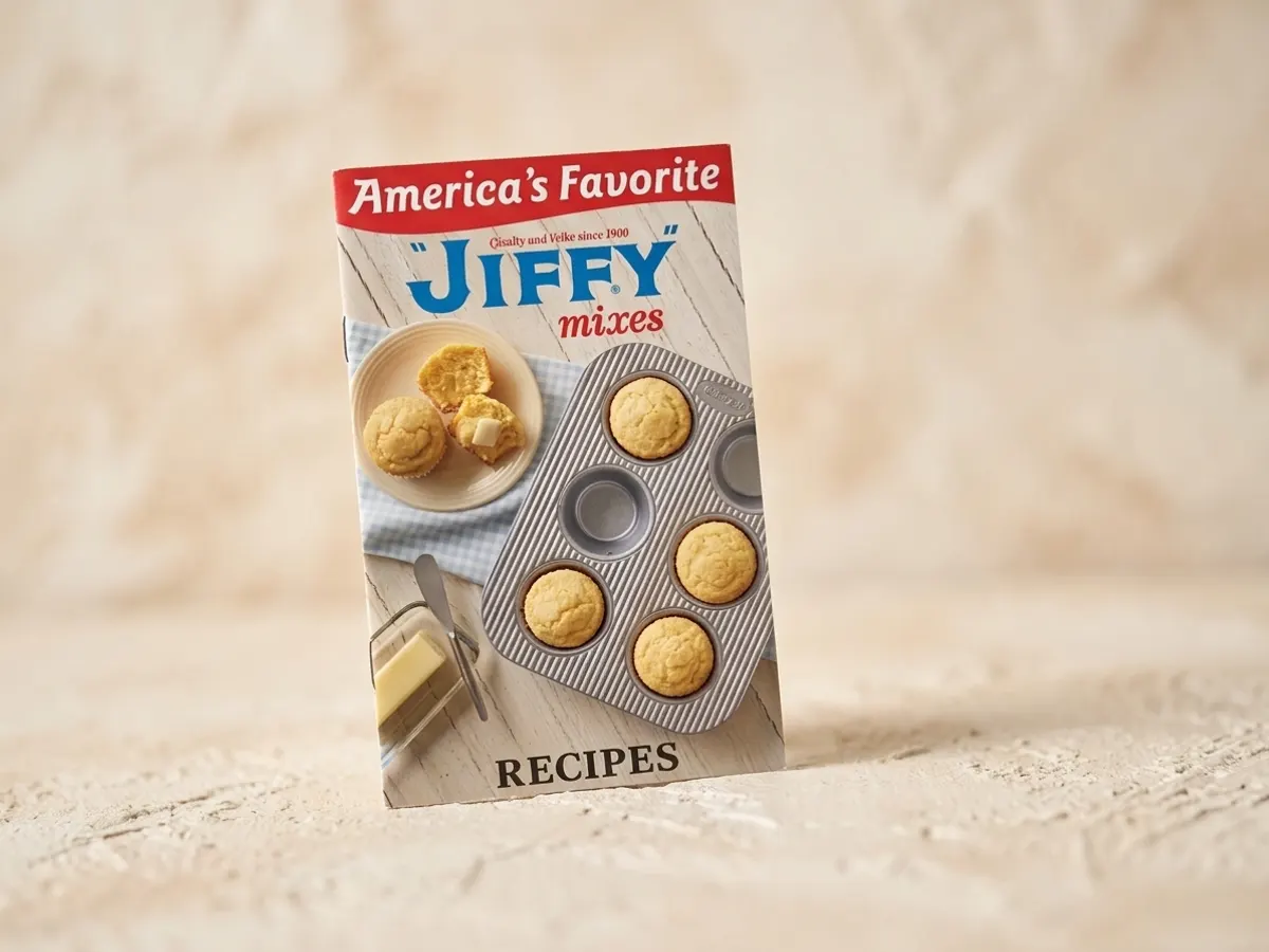 Jiffy Baking Mix Recipe Book, package details with soft focus