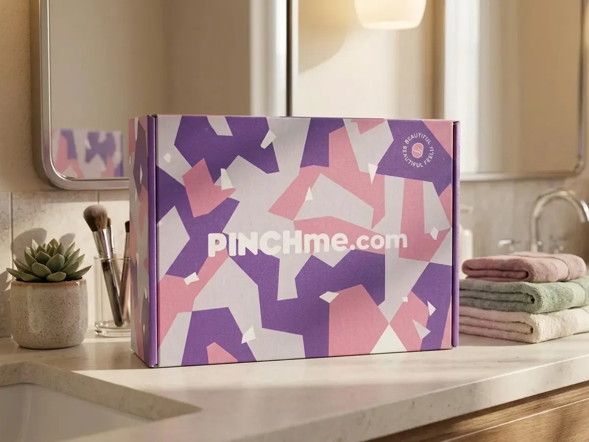 PINCHme Curated Sample Box, sample box displayed on vanity