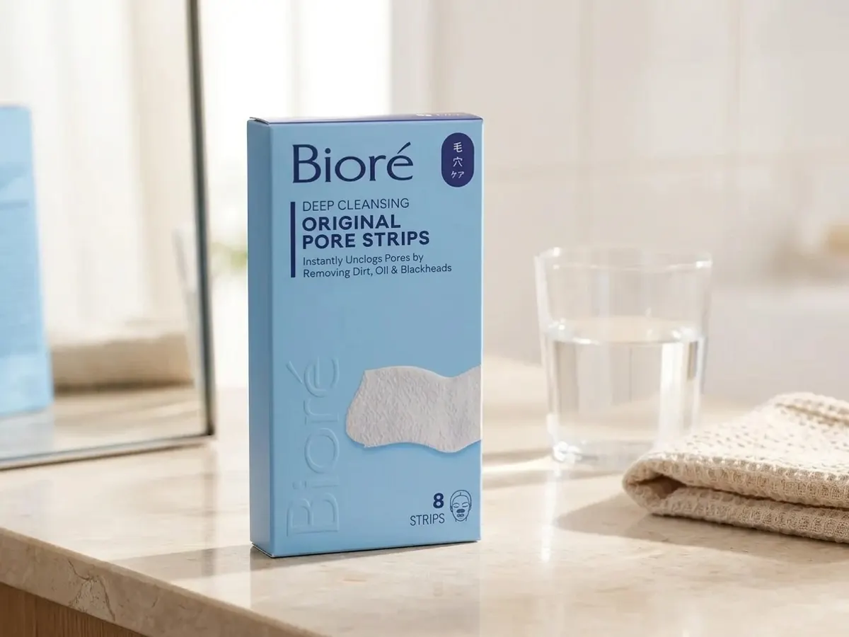 Biore Pore Strips, skincare routine bathroom counter setup