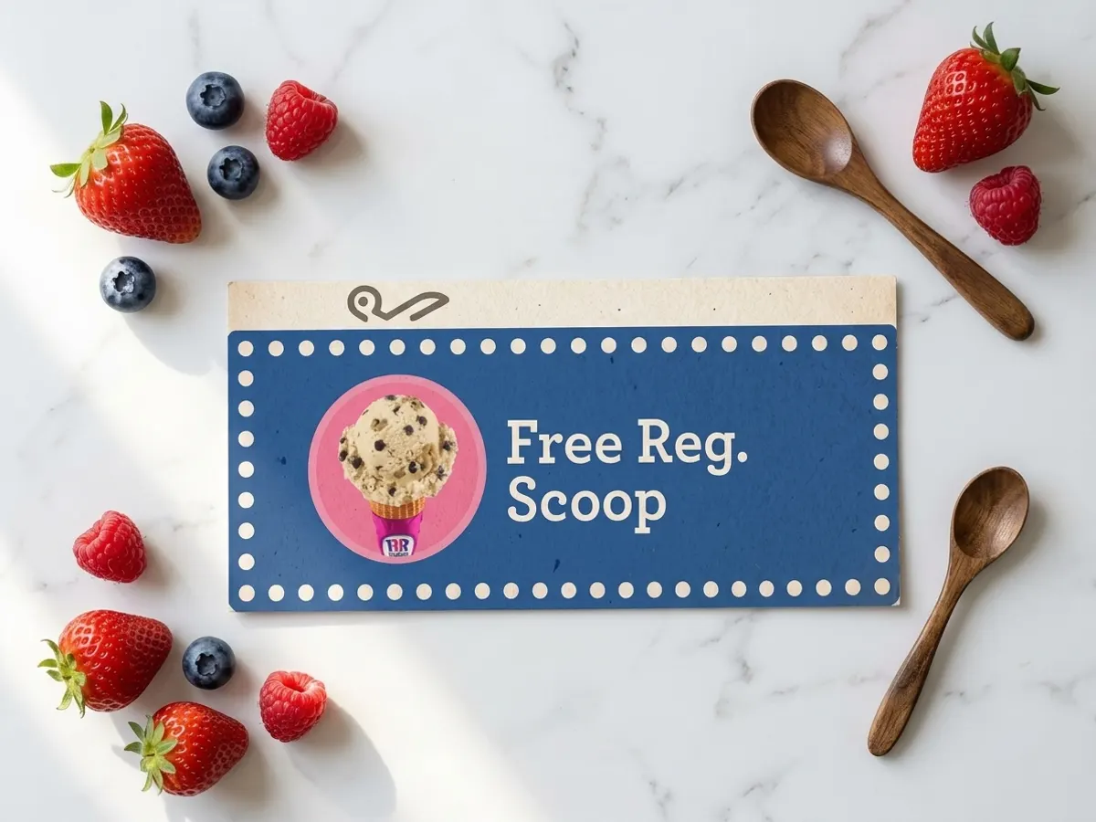 Baskin-Robbins Free Scoop Reward, colorful berries and wooden spoon arrangement