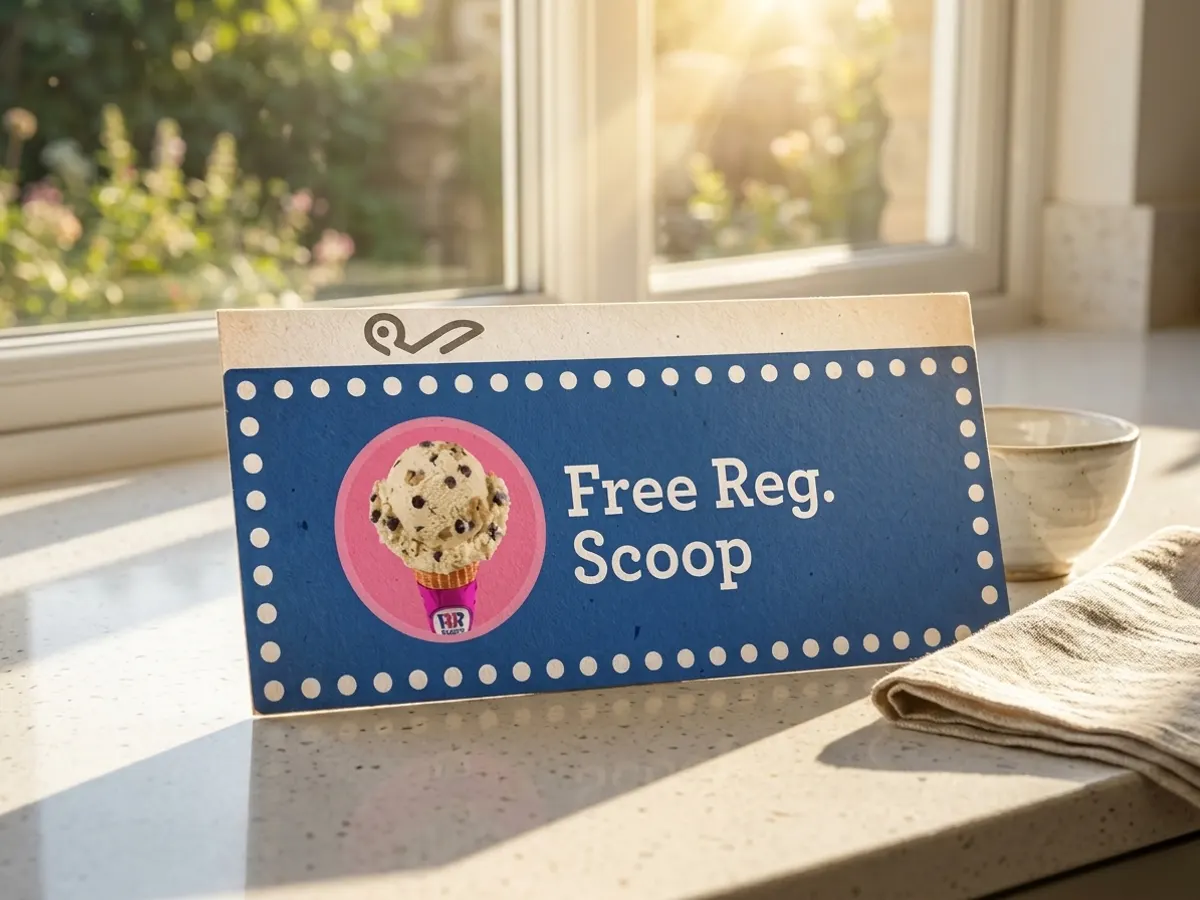 Baskin-Robbins Free Scoop Reward, morning light on kitchen counter setup