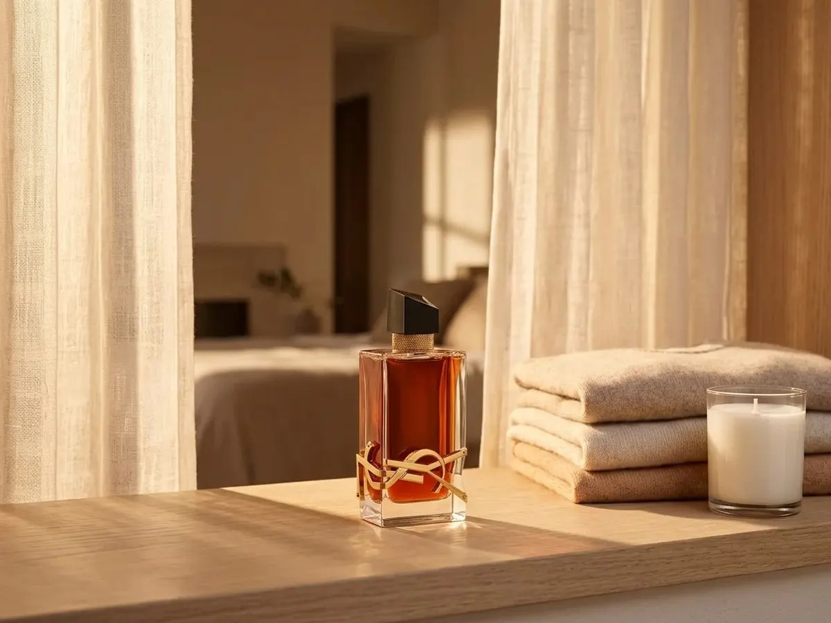 Yves Saint Laurent Libre Le Parfum, warm bedroom window display
