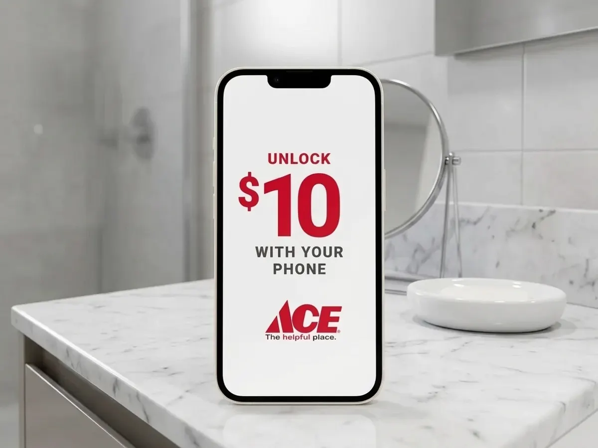 $10 Bonus Coupon at Ace Hardware App, elegant bathroom counter display