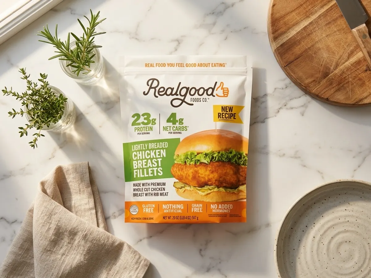 Real Good Foods Breaded Chicken Coupon, overhead arrangement with fresh ingredients nearby