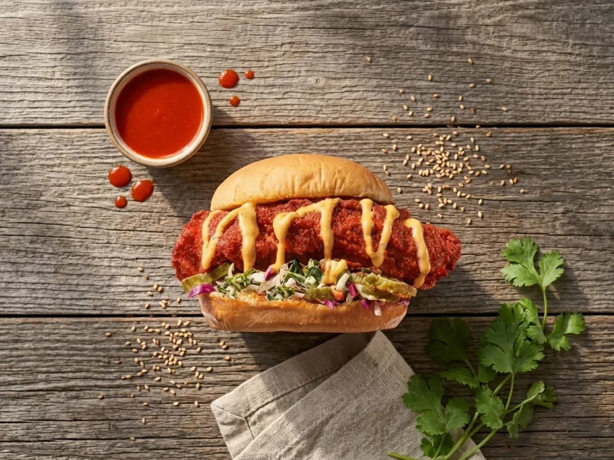 Dave's Hot Chicken Free Slider on October 13th, overhead flat lay with complementary ingredients